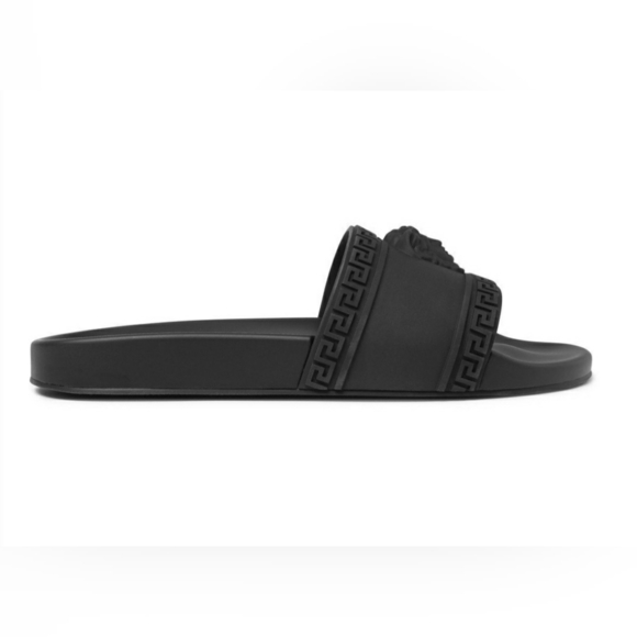 Versace - Logo-Embossed Rubber Slides - Black ( Mens US 9) - Picture 3 of 9